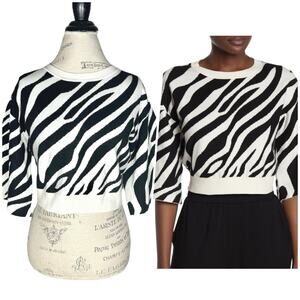 Tularosa | Women | Zebra Wool Blend Flare Sleeve Cropped Sweater Top | Small